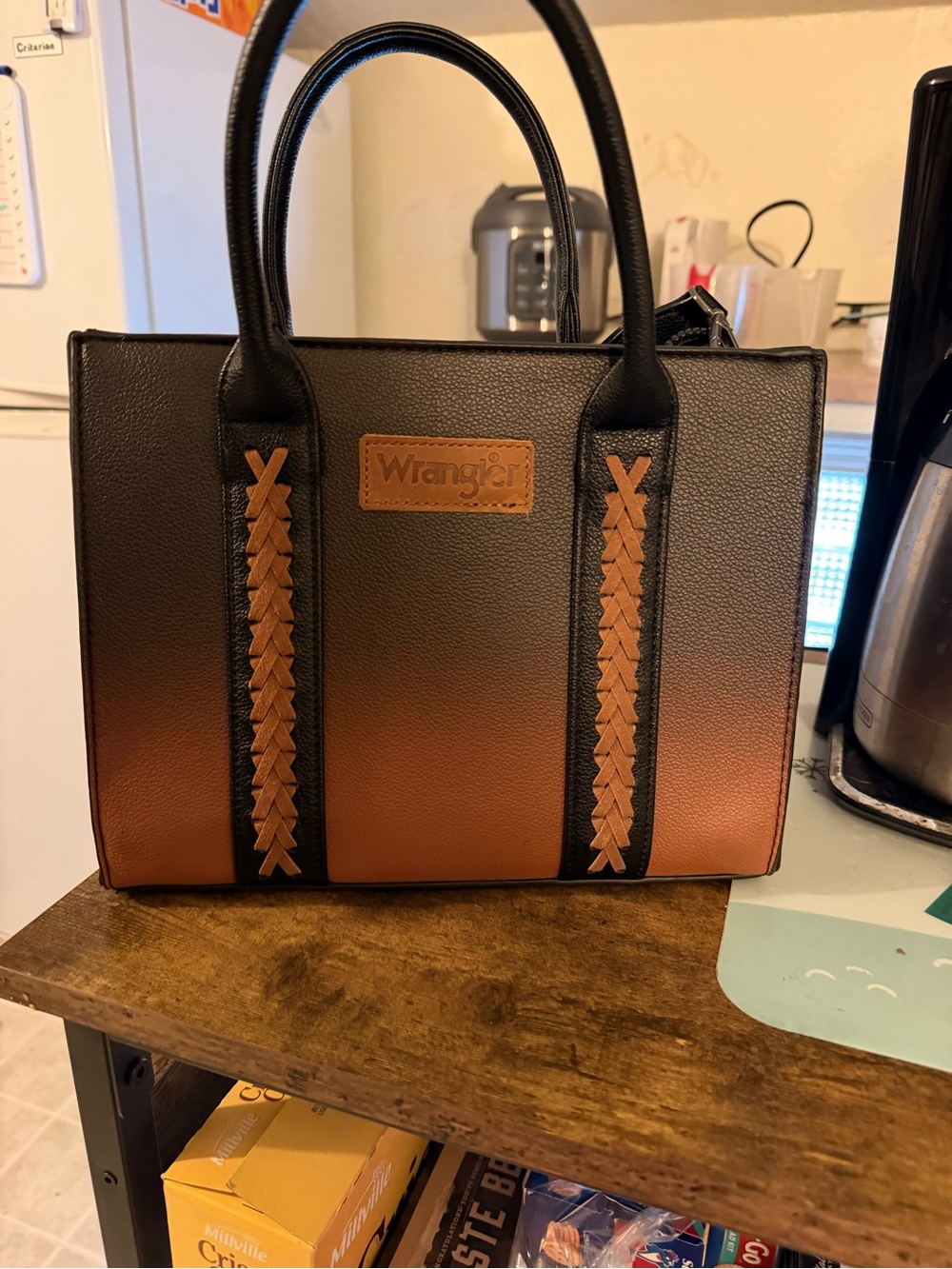 Wrangler Black and Brown Two-Tone Satchel